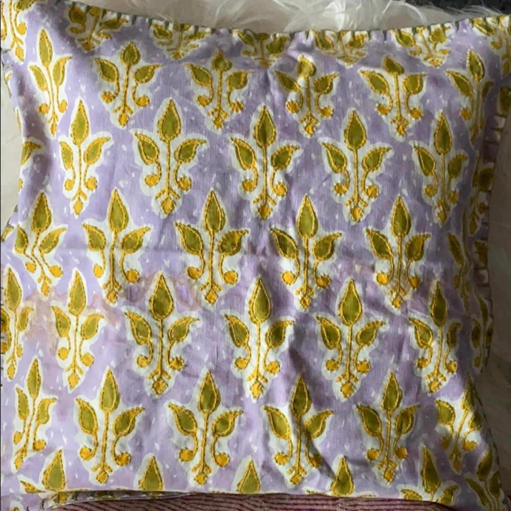 Hand Printed and Embroidered Pillow Cover